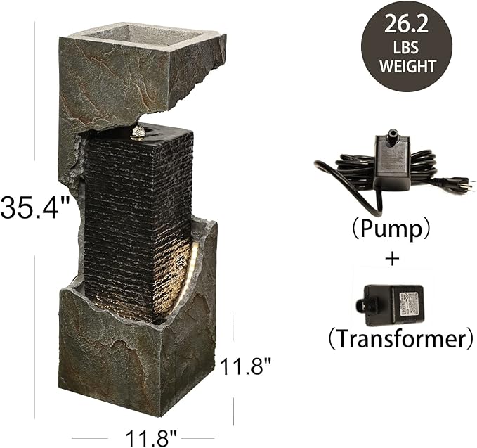 Modern Water Fountain Outdoor 35.4" H Floor Standing Outdoor Fountain with LED Lights and Pump for Garden, Patio, Deck, Backyard, Porch and Home Art Decor…