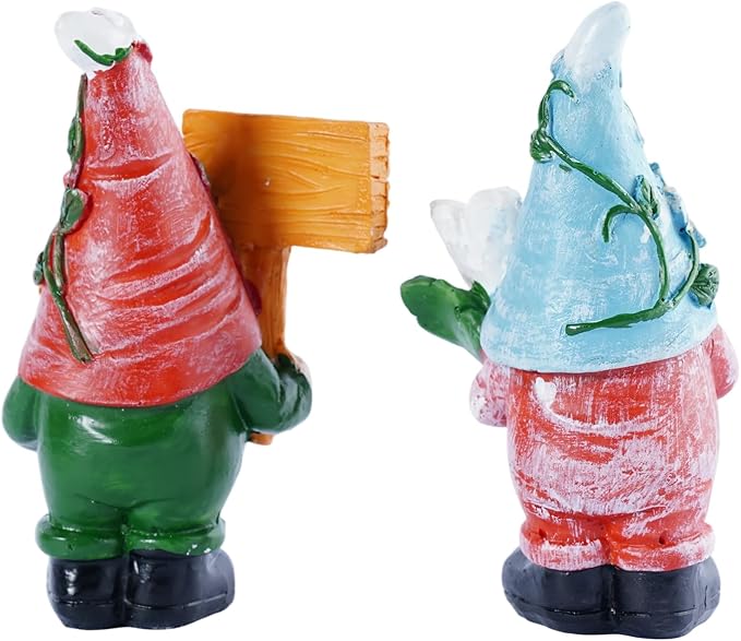 2-Piece Spring Flower Theme Gnome Resin Statues - Outdoor Patio & Lawn Garden Decor, Indoor Home Ornament, Dwarf Garden Figurines, Ideal Gift for Parents & Friends