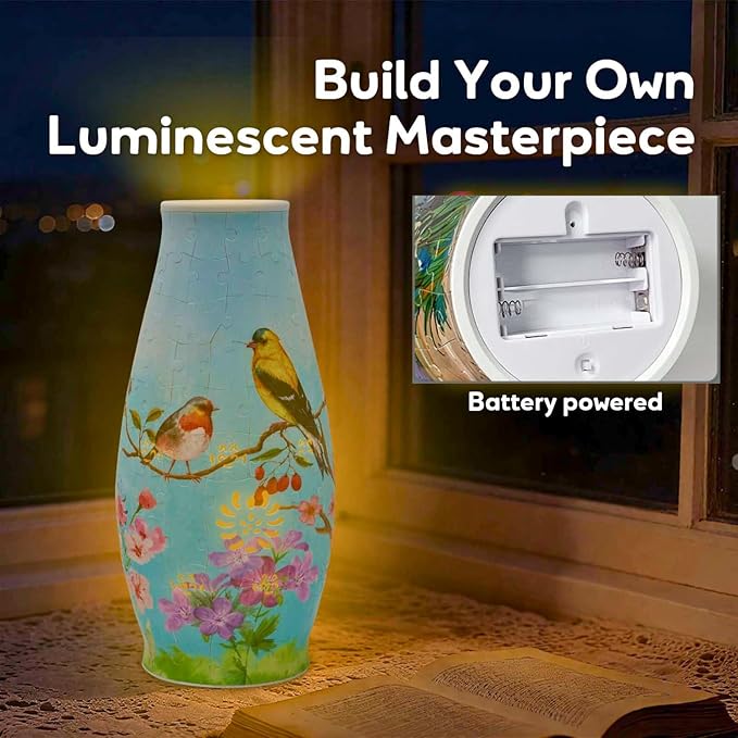 MYLARREN 3D Puzzle Vase for Adults & Kids, 152 Pcs 3D Puzzle Planter Vases for Flowers, Arts and Crafts for Kids 4-6, Adults, Girls, Cute Unique Flower Vases with Night Light(Bird)
