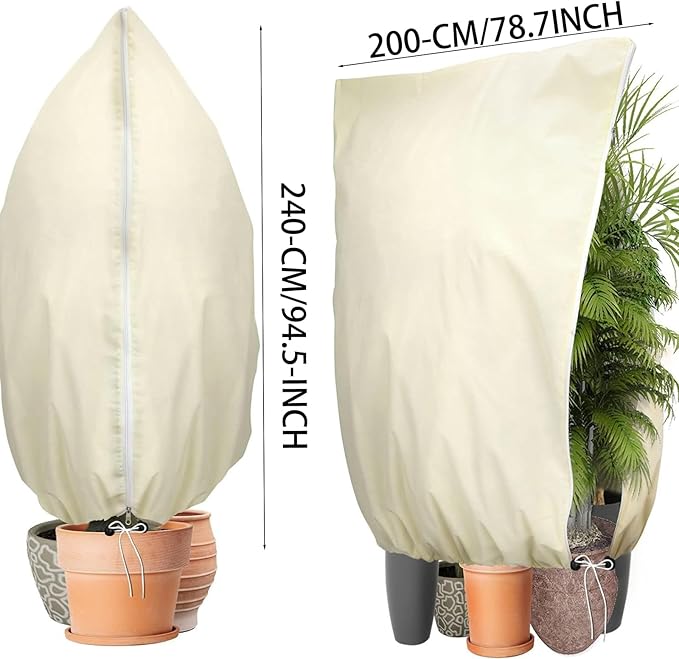 BATULU,Winter Plant Covers Freeze Protection, 78.7 * 94.4inch Plant Covers for Winter, with Zipper and Drawstring, Suitable for Plants,Fruit Trees, Shrubs, and Potted Plants