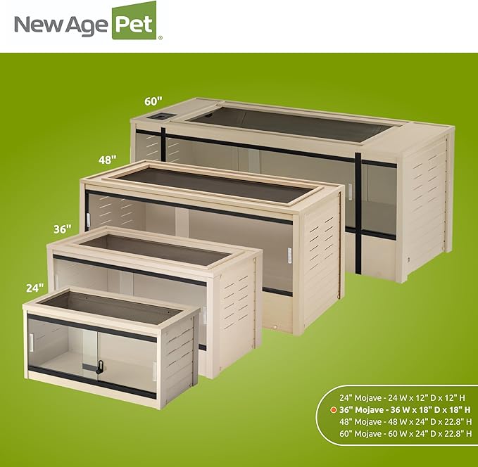 New Age Pet ECOFLEX 36" Wide Medium Reptile Habitat, Mojave Lounge for Snakes, Tortoises & Lizards in Maple, Black & Grey, Easy Assembly, Sliding Glass Doors & Mesh Top