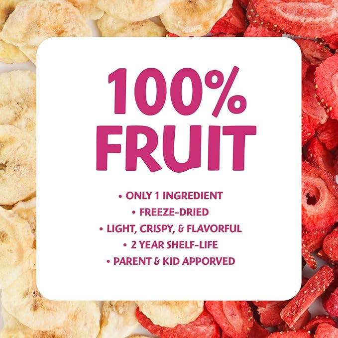 Brothers All Natural Freeze Dried Fruit Crisps, Banana Strawberry, 0.42 Oz (Pack of 24), Made with 100% Fruit, Gluten Free, Soy Free, Vegan, Healthy Snack, Lunch Box Ready