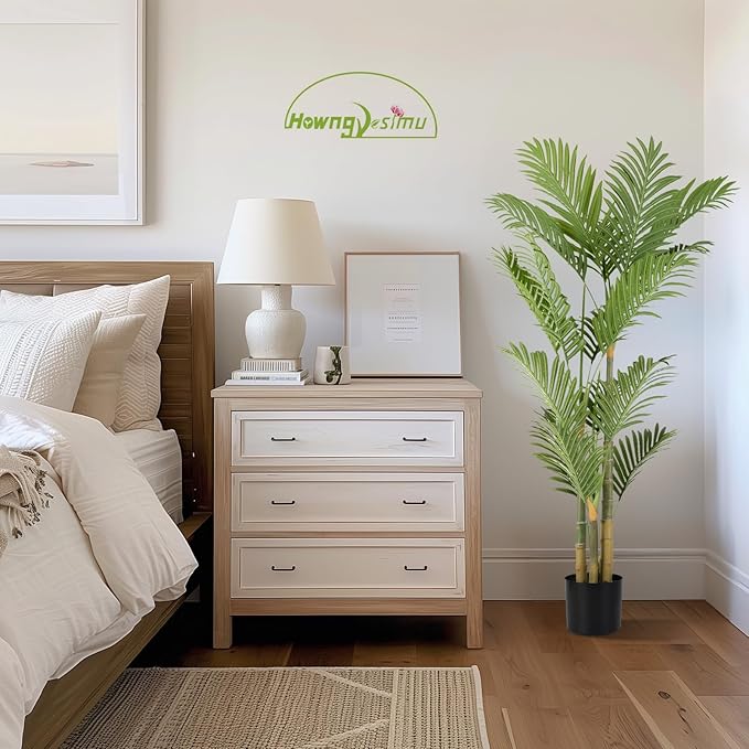 Artificial Palm Tree 4 Feet Artificial Palm Plant with Real Bark Design Faux Palm Tree for Indoor Outdoor Modern Decoration Plants in Pot for Home Office