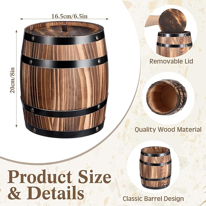 4 Pcs Wood Wine Barrel Vase Vintage Flower Vase Container Rustic Barrel Planter for Wedding Reception Table Decoration Home Indoor Outdoor Garden Kitchen Party (8 x 6.5 Inch)