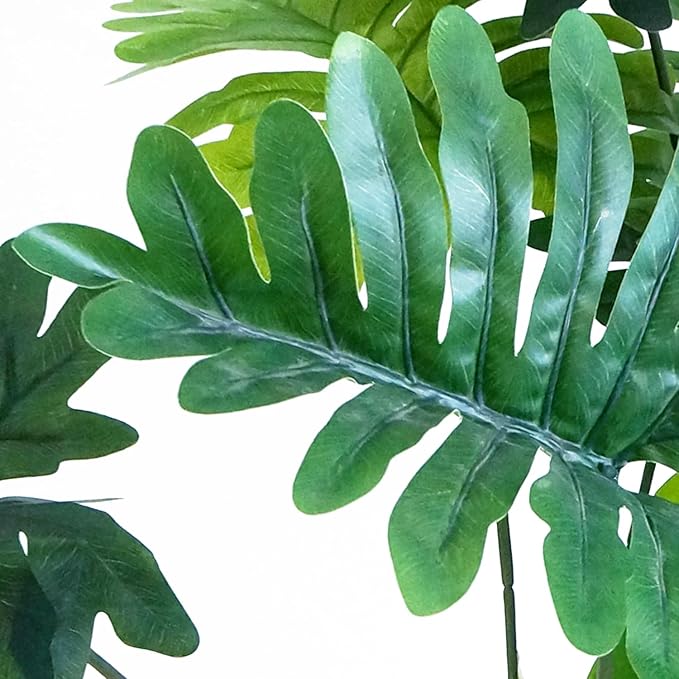 Artificial Tree in Contemporary Geometric Pattern Planter, Fake Philodendron Tree Silk Tree for Indoor and Outdoor Home Decoration - 70" Overall Tall (Plant Pot Plus Tree)