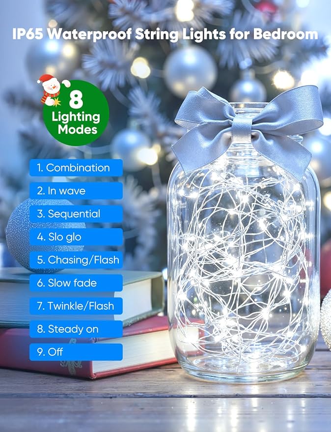 Minetom 12 Pack Fairy Lights Battery Operated String Lights 8 Modes, 7ft 20LED White Waterproof Silver Wire Twinkle Lights, Firefly Starry Moon Lights for Mason Jars DIY Christmas Wedding Party