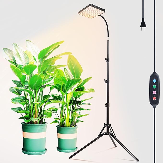 GroCruiser Grow Light with Tripod Stand and Timer, Sunlight Full Spectrum Grow Lights for Seed Starting, 25W 2000Lm LED Growing Lamps for Tall Plants, Bonsai Tree, Height Adjustable 12"-48"