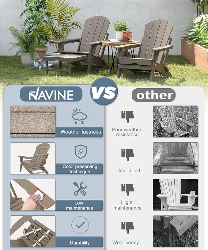 Adjustable Adirondack Chair with Retractable Ottoman, HDPE Folding Adirondack Chair with Cup Holder, All Weather Fire Pit Chair for Outdoor.