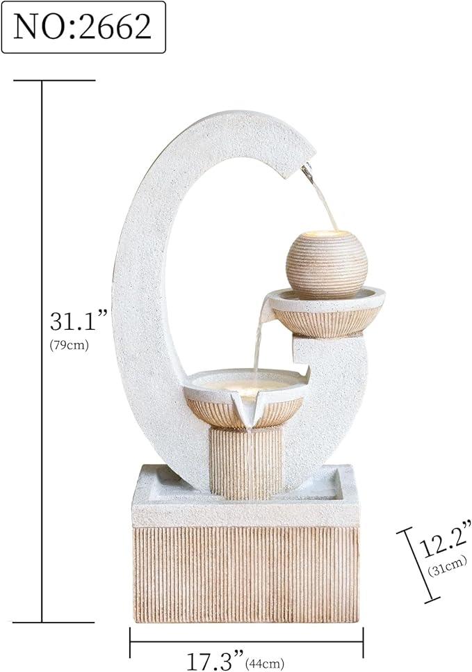 31'' H Outdoor Garden Fountains with Led Light Contemporary Design, Perfect for Garden, courtyards, Landscaping, Patio, Balconies, and lawns