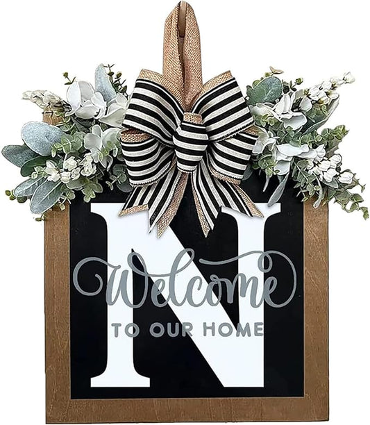 Last Name All Year Wreath, for Front Doors, Spring, Fall, 26 Last Name Letters All Year Round Wreaths, Suitable for Wedding Decorations, Home Porches, Farmhouses, Yards, Garden Decorations, Gifts (N)