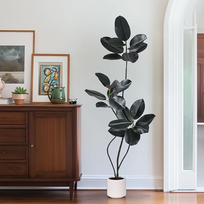 Artificial Rubber Tree Plant -5FT Faux Plants Indoor with Planter,Tall Fake Trees Lifelike Branches & Foliage,Large Artificial Plants Indoor for Home Office Floor Patio