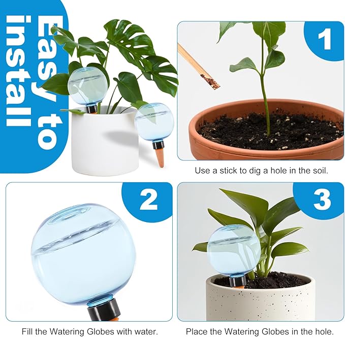 2 Pack Self Watering Globes 17oz Large Plant Watering Globes Top Fill, Self Water Planter Insert Indoor/Outdoor Plastic Water Bulbs Slow Release Terracotta for Plants, Blue