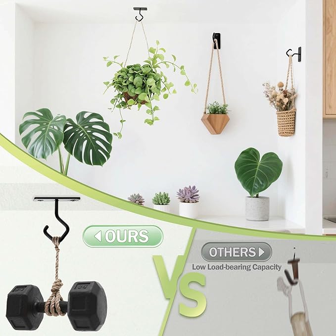 Lifyzoon Ceiling Hooks for Hanging Plants - 4 Pack 2.5-Inch Iron Plant Bracket for Wall Mount, Black Metal Plant Hangers Outdoor Indoor Hooks for Light, Lanterns, Wind Chimes