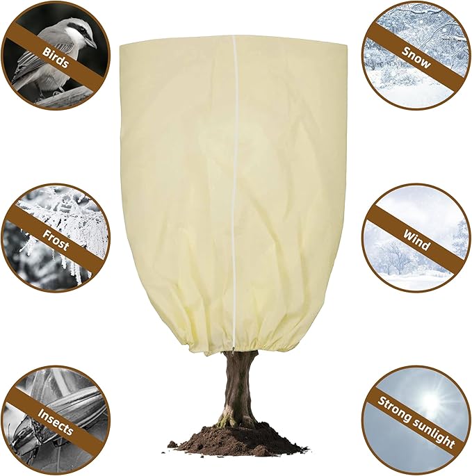 DINGBAI Plant Cover Freeze Protection, Winter Plant Covers 2 Pack 71 * 47.2 INCH, Plant Frost Cover, Tree Plant Freeze Protection Covers, Planter Plant Winter Frost Blanket with Zip Drawstring,