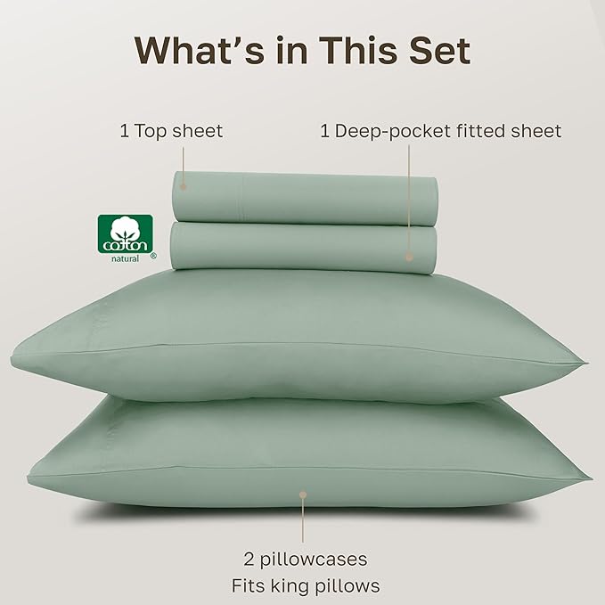 California Design Den 100% Egyptian Cotton Sheets Set - California King Sheets, Certified Authentic Luxury, Deep Pockets, Soft Sateen, Durable and Breathable Bedding Set for Hot Sleepers - Mint Green