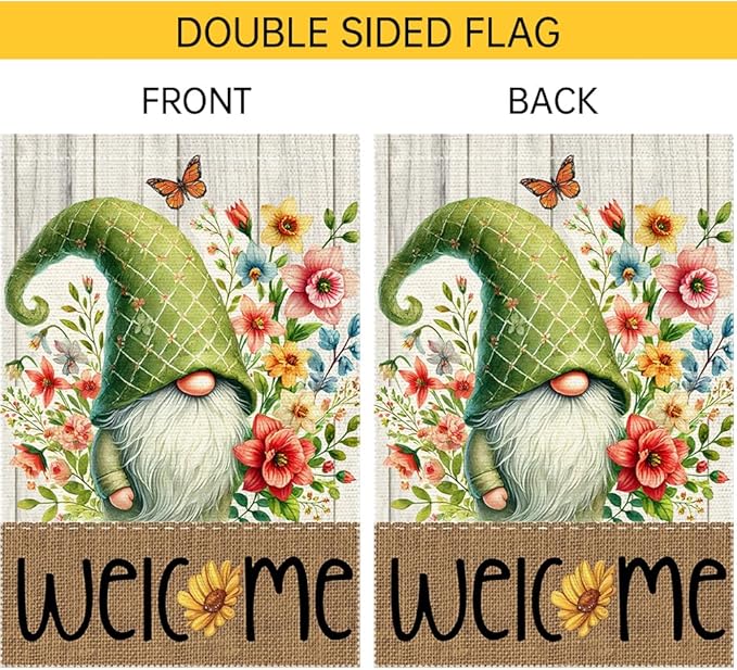 Gnome Garden Flags 12x18 Inch Double Sided Small Burlap Spring Summer Seasonal Holiday Wildflowers Home Outdoor Yard Lawn Welcome Buffalo Plaid Flag Decor