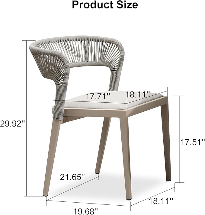PURPLE LEAF 2 Pieces Outdoor Dining Chair All-Weather Rattan Wicker Aluminum Frame Patio Dining Chair for Lawn Garden Backyard Deck with Cushion, Champagne