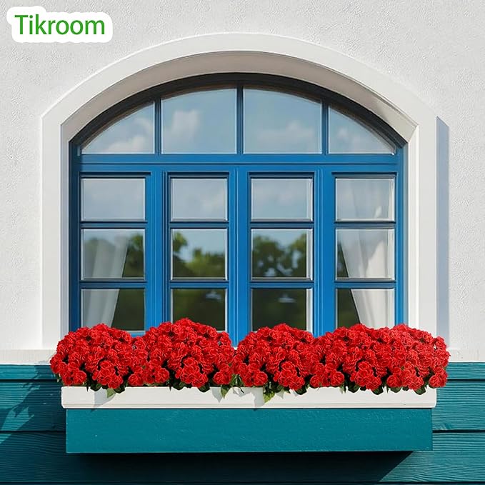 Tikroom 6 Pcs Artificial Geranium Flowers for Outdoors Fake Silk Faux Geranium Plant UV Resistant Fake Flowers for Outdoor Planters Garden Windowsill Balcony Courtyard Yard Porch Home Decor