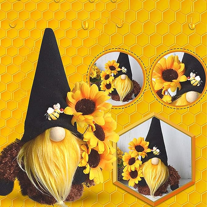 Gnome Plush Decorations for Home, Spring Summer Sunflower Gnome Decor, Handmade Faceless Plush Doll, Easter Gnomes Ornaments for Home Office Festival Decor (Black)