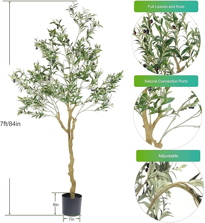 Nafresh Tall Faux Olive Tree，7ft（84in） Realistic Potted Silk Artificial Olive Tree， Fake Olive Trees Indoor for Home Office Living Room Bedroom Stairs Foyer Decor.2pack.
