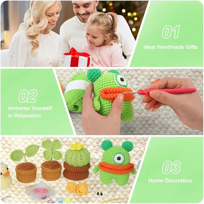 Autglint Monster Crochet Kit for Beginners - Whimsical Amigurumi Creature DIY Starter Set with Video Tutorials | Sensory Soft Yarn & 40% Extra Material | Emotional Support Worry Monster Gift