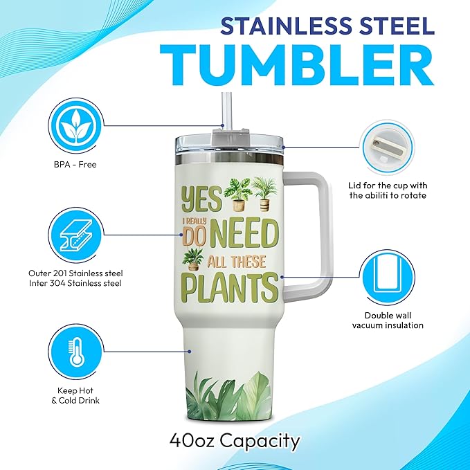 Hyturtle Personalized Plant Tumbler - Gardening Gifts For Women - Gifts For Gardener - Plant Lady Gift - Mothers Day Gifts For Plant Lovers - Gardener Gifts - Travel Coffee Cup 40oz With Lid Straw