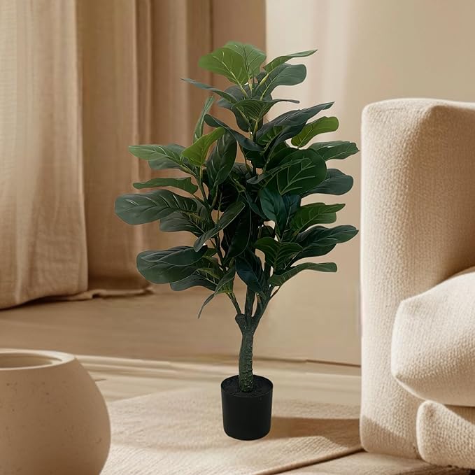 XBrand 39.4-Inches Artificial Fiddle Leaf Fig Tree in Pot for Indoor Outdoor Home Office Store, Great Housewarming Gift