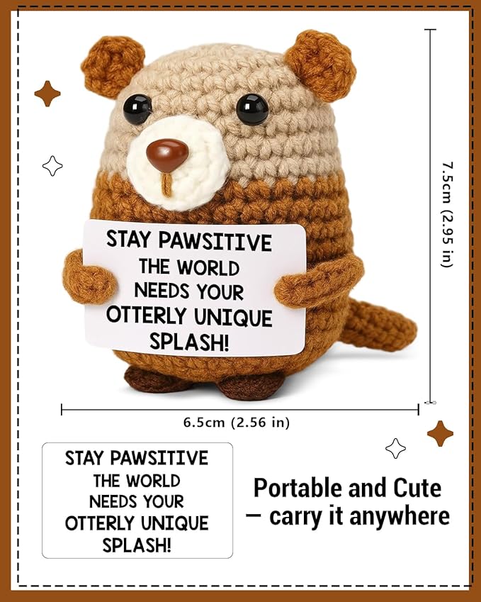 WEZADUK Funny Positive Crochet Otter Gifts for Friends Coworkers, Inspirational Handmade Emotional Support Otter Decor