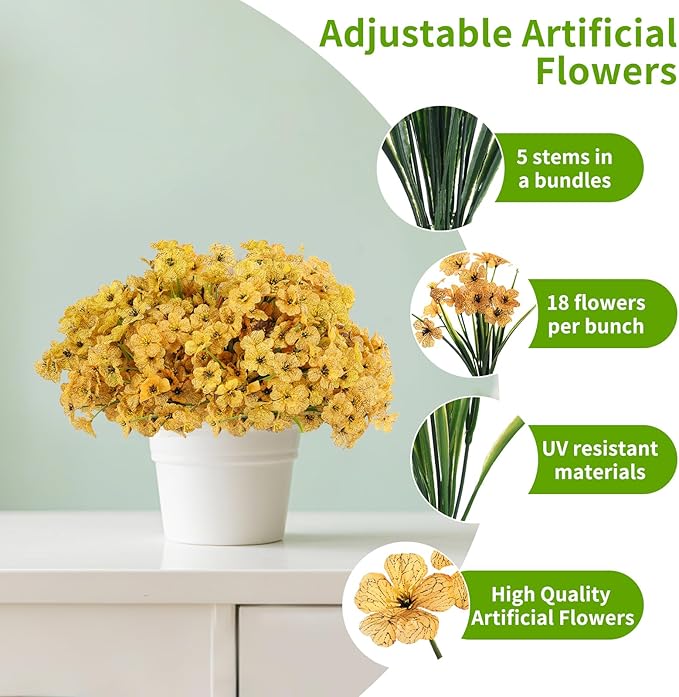 22 Bundles Artificial Flowers Outdoor, Faux Flowers UV Resistant with Plastic Plants, Faux Silk Flowers for Outdoors Outside Front Porch Hanging Planter Window Box Garden Decoration