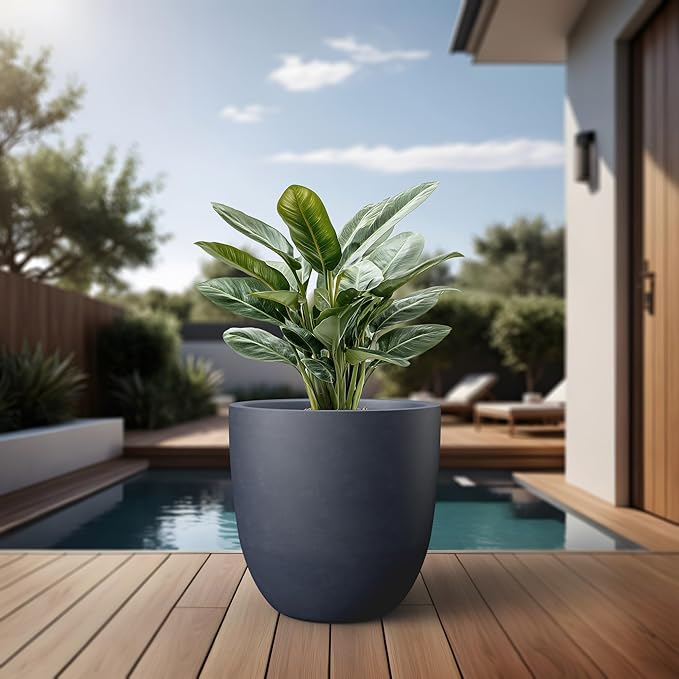 Kante Round Concrete Planter, Large Outdoor Indoor Garden Pots with Drainage Hole, 18-Inch Diameter Flower Pots for Patio, Garden and Home, Charcoal