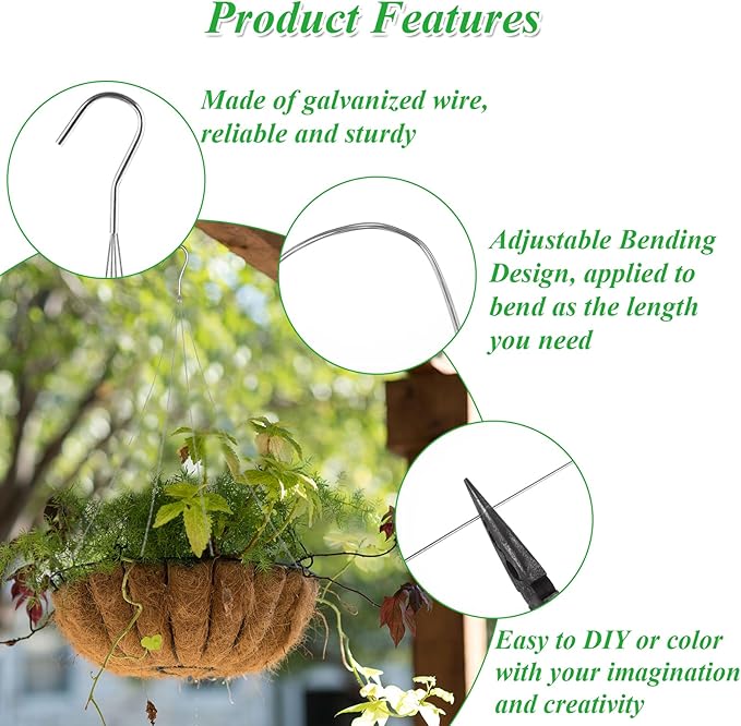 GBACHOOSE 24 Pack 24" 4 Wire Steel Hook Hanger, Pot Hangers for Plants, Wire Plant Hangers for Hanging Baskets, Plant Hanger for Indoor Outdoor Patio Garden