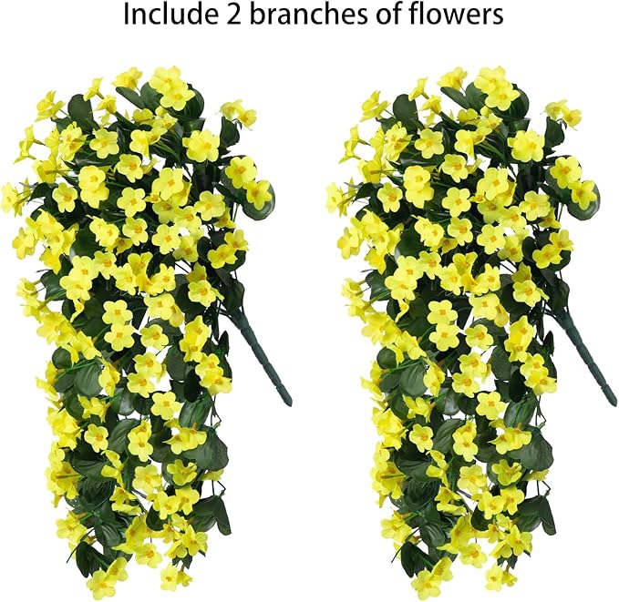 Artificial Fake Hanging Plants Flowers for Outdoor Outside, 2 PCS Faux Silk Yellow Daisy Mums Long Vines UV Resistant Realistic for Home Porch Patio Balcony Planter Decoration