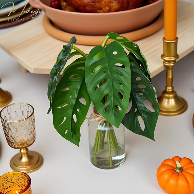 Muhanjia Artificial Flowers Turtle-Back, Alocasia Leaf, in Glass Vase with Faux Water,7Pcs Artificial Leaves Real Touch Latex Leaves for Centerpiece (1, Turtle-Back Leaf)