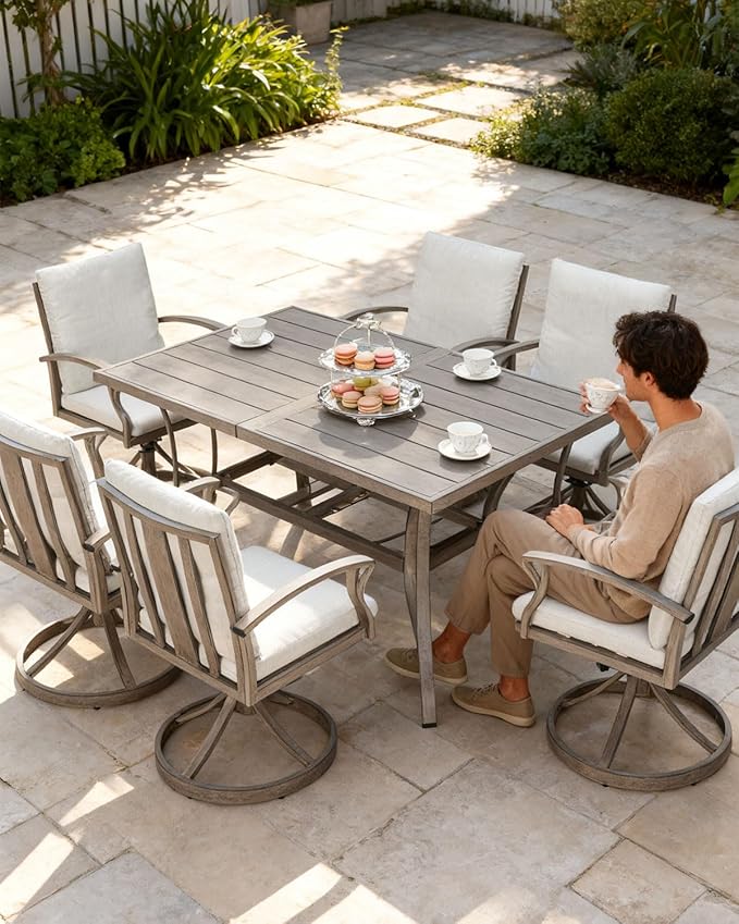 Swivel Patio Dining Chairs Set of 2, Aluminum Outdoor Swivel Rocking Dining Chairs with Cushions, Outdoor Dining Set Patio Furniture Set for Backyard, Deck, Garden, Pool, Limed Oak