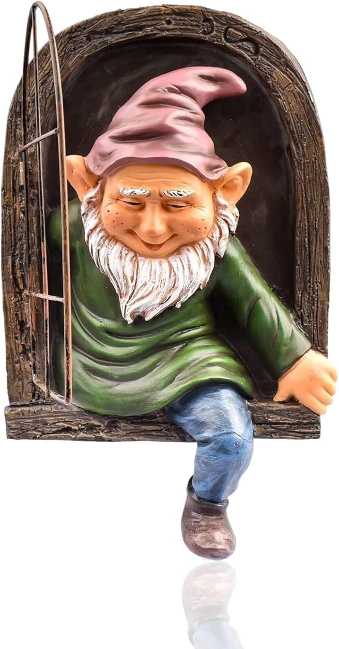 Gnome Statue Yard Decoration Outdoor Ornament, Gnone Tree Face Art Decor Outdoor Fence Peeker Decorations for Patio, Lawn, 12 Inch Elf Out of The Window Garden Decor Sculpture, Gift for Mom
