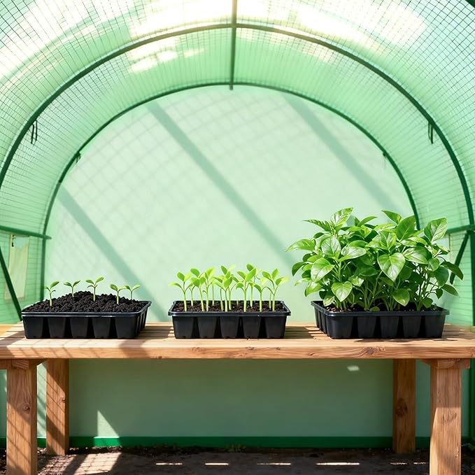 Greenhouse with Watering System, Portable Green House for Outside, Greenhouses Kit for Outdoor with Metal Frame, Thicken PE Cover (Green Cover, 9.8x6.5x6.5 FT w/ Irrigation System)