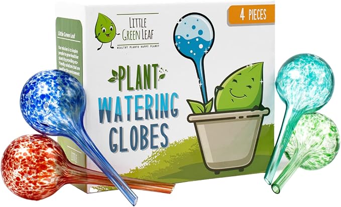 Little Green Leaf LGL Plant Watering Globes - Automatic Self Watering Globes. Decorative Self Watering Planter Inserts. Self Watering Spikes to Support Plant Health. 4 Pack x 100ml.