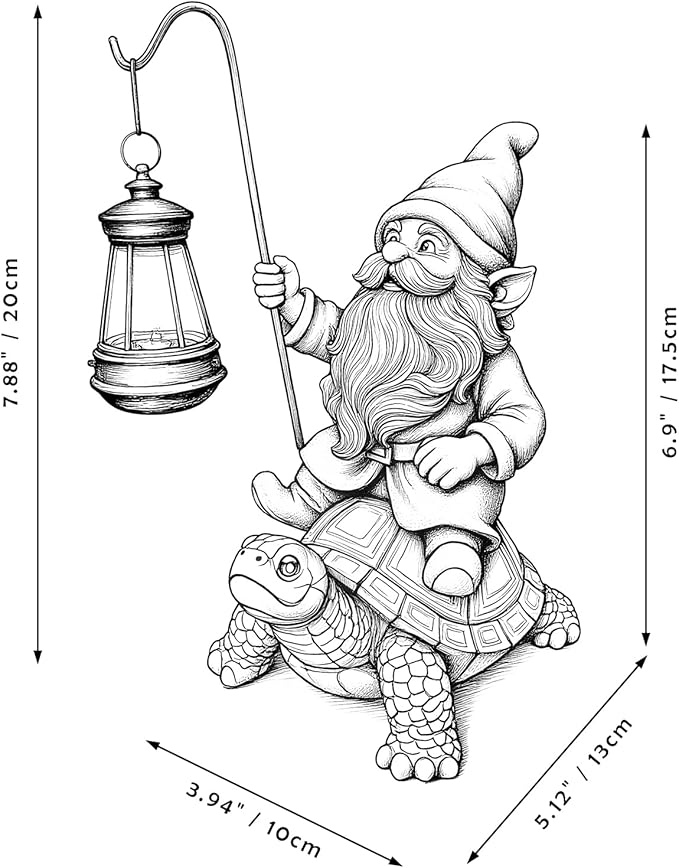 Bezseili Garden Gnome Statue Riding Turtle - Garden Gnomes Decorations with Solar LED Lights, 7.9" Outdoor Resin Figurine Ornament for Patio, Yard, Funny Lawn Decor (Gray)