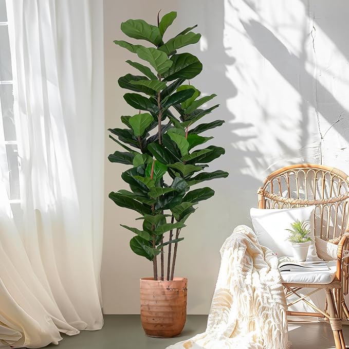Yepdin 2 Pack Fiddle Leaf Fig Tree - Artificial Ficus Tree with Tall Artificial Plants Large 69 Fiddle Leaves -Fake Trees for Indoor Outdoor Home Decor Living Room