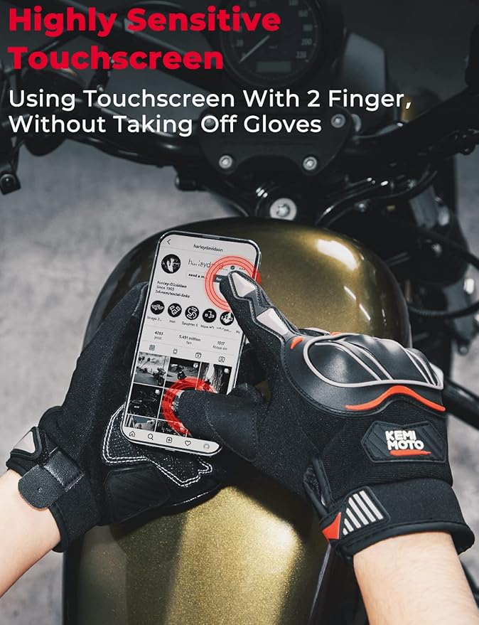 KEMIMOTO Motorcycle Gloves for Men, Touchscreen Cycling Gloves for Outdoor Sports On-Road Off-Road Mountain Motorcycle Motorcross Motorbike Dirt Bike Bicycle Racing ATV UTV