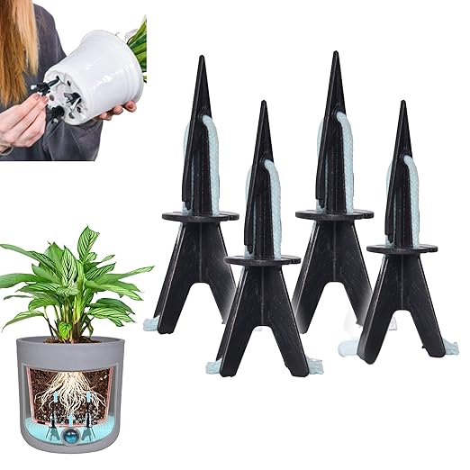 GreenShip 4 Pack Self Watering Spikes for Indoor & Outdoor Plants, Automatic Plant Watering Stakes, Patented Wick Spikes, Vacation Use (Large(for Height 17"+ Planter))