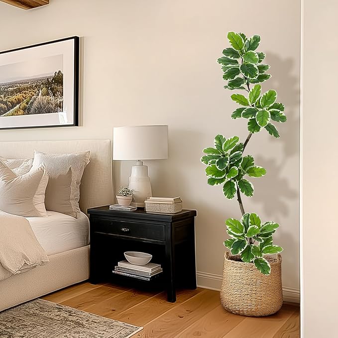 GarveeHome Fiddle Leaf Fig Tree Artificial Indoor, 6 ft Tall Faux Rubber Tree with Sphere Planter, Tall Artificial Plants with Moss for Home Decor Office Living Room