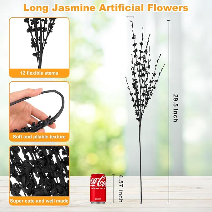 10pcs 29.5" Faux Jasmine Artificial Flowers Tall Black Floral Branches Stem for Home Wedding Vase Filler Anniversary Party DIY Decoration