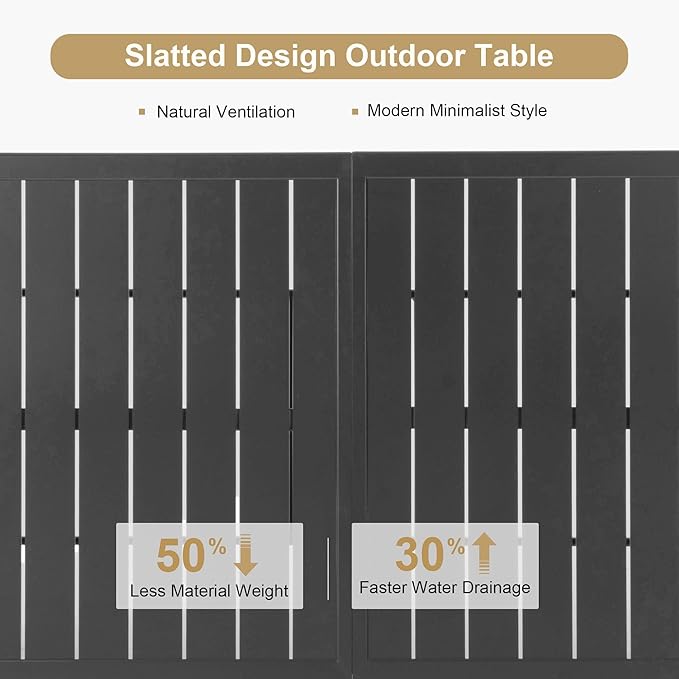PURPLE LEAF Outdoor Dining Set for 8 with Thick Cushion Heavy-Duty Metal Patio Dining Furniture Set with All-Aluminum Slatted Table and Khaki Wicker Chairs for Deck Lawn Garden Backyard Pool