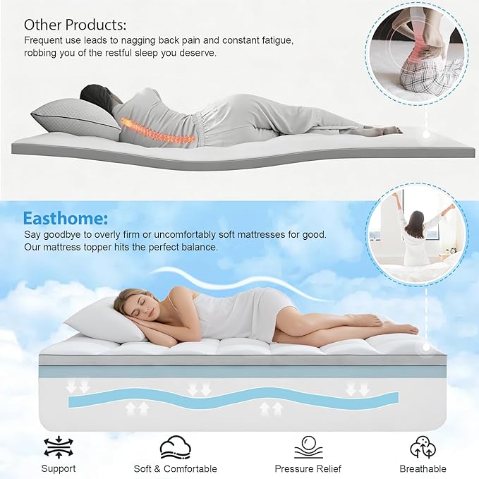 Twin Size Dual Layer 4 Inch Memory Foam Mattress Topper, 2 Inch Gel Memory Foam and 2 Inch Pillow Top Mattress Pad Cover, Thick Soft Bed Topper Medium Support for Back Pain, White