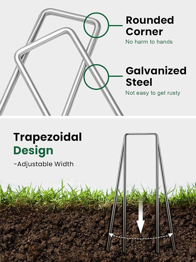 GROWNEER 50 Packs 6 Inches Landscape Staples Heavy Duty 11 Gauge Galvanized Steel Garden Stakes Staples Securing Pegs for Securing Weed Fabric Landscape Fabric Netting Ground Sheets and Fleece