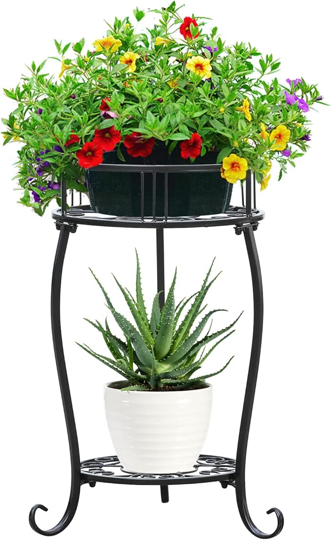 YENGOTH Potted Plant Stand 2 Tier Metal Flower Pot Stand Anti-Rust Heavy Duty Plant Holder Shelf for Home Indoor Outdoor