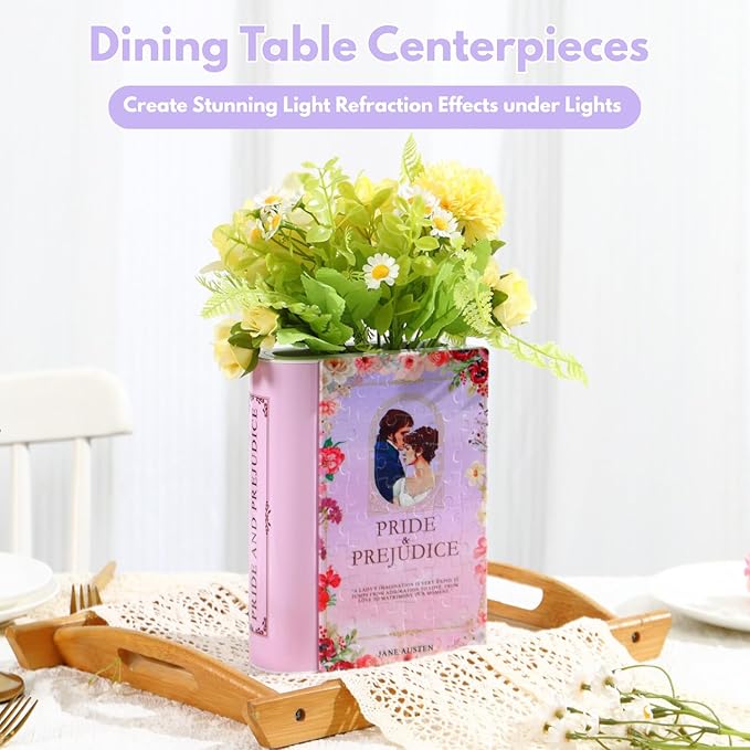 MYLARREN 3D Puzzle Vase for Adults Kids, 120 Pcs Puzzle Book Vase for Flowers, Arts and Crafts for Kids 4-6, Adults, Girls, Cute Unique Vases, Books Lover Gifts for Women(Pride Prejudice)