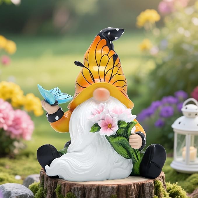 Hodao Spring Butterfly Gnomes Decorations for Home Table, Porch, Garden Yard Butterfly Elf Ornaments Decor Spring Gnome Figurines Decor for Outdoor Garden Birthday Gifts for Mom, Grandma