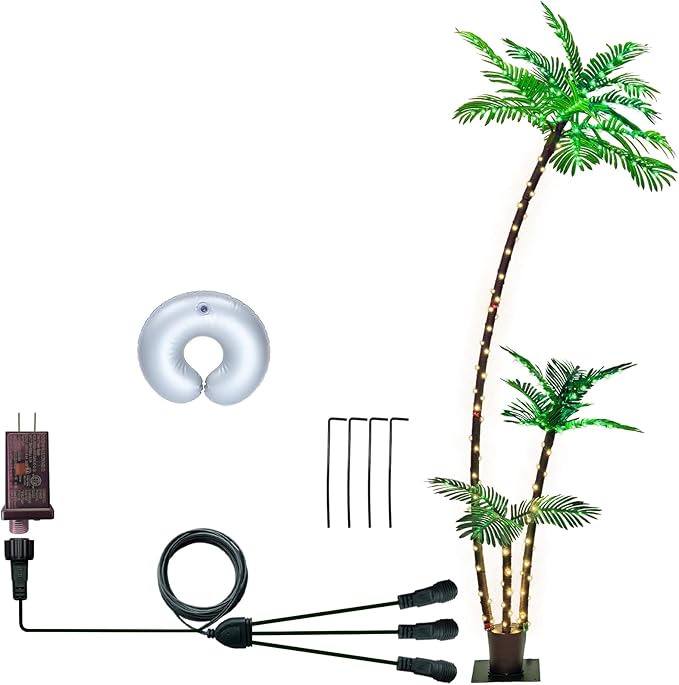 SOSHOT 7FT Lighted Artificial Palm Tree with Three Trunks and Upgraded 260 LED Lights - Outdoor/Indoor Use, Perfect for Tiki Bars, Patios, Homes, Offices, Beaches, Yards Pool and Cruise Party